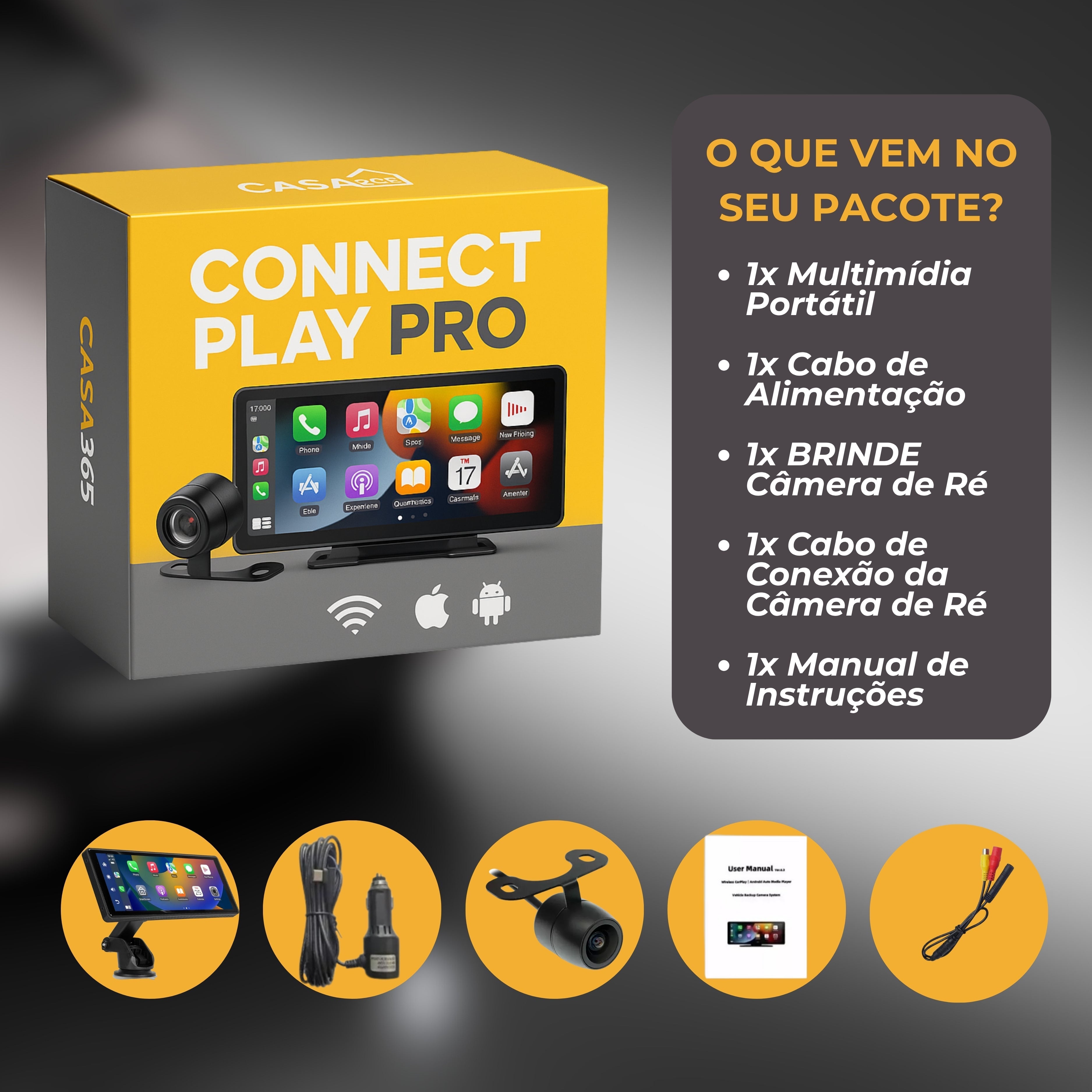 Connect Play Pro + Brinde – Seu Carro Mais Moderno